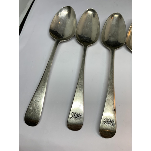 14 - SIX HALLMARKED GEORGIAN TEASPOONS FIVE BELIEVED 1803 AND ONE 1828 GROSS WEIGHT 76.3 GRAMS