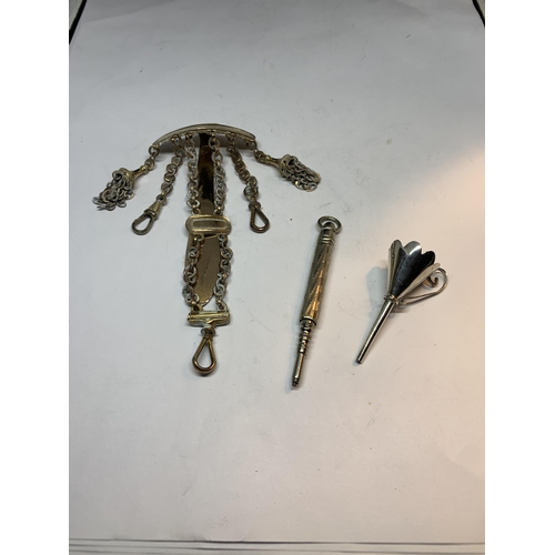 46 - A VINTAGE CHATELAINE WITH A PROPELLING PENCIL AND A FUNNEL