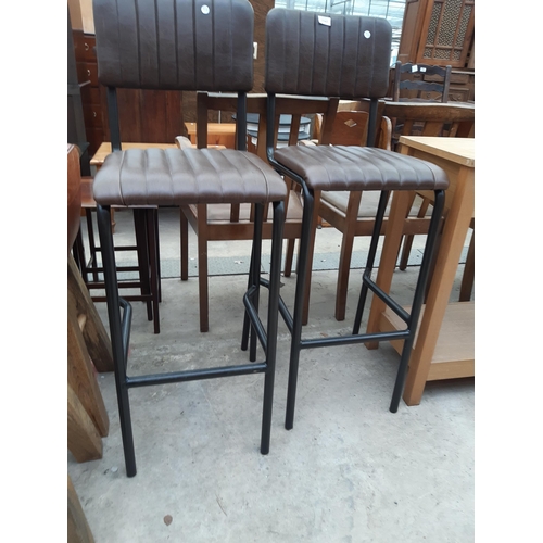 2543 - A PAIR OF HIGH BACK STOOLS ON TUBULAR FRAMES