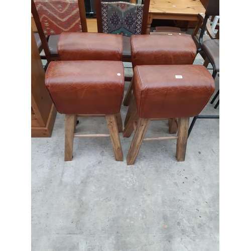 2544 - A SET OF FOUR BROWN LEATHER POMMEL HORSE BAR STOOLS