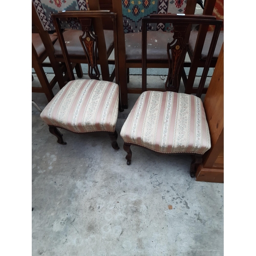 2546 - A PAIR OF LOW EDWARDIAN MAHOGANY AND INLAID LOW CHAIRS