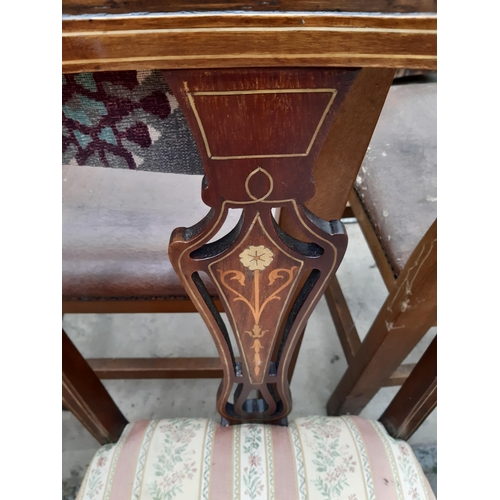 2546 - A PAIR OF LOW EDWARDIAN MAHOGANY AND INLAID LOW CHAIRS