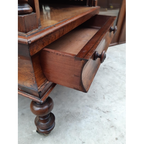 2549 - A VICTORIAN ROSEWOOD WHATNOT BSE WITH SINGLE DRAWER AND BARLEY TWIST UPRIGHTS