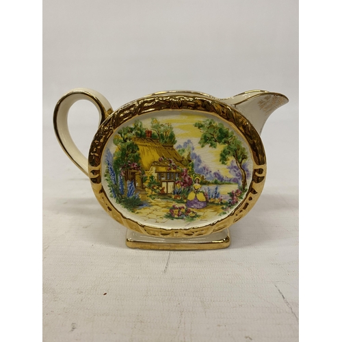 109 - THREE PIECES OF SADLER 'COTTAGE' SCENE TO INCLUDE A TEAPOT, MILK JUG AND LIDDED SUGAR BOWL