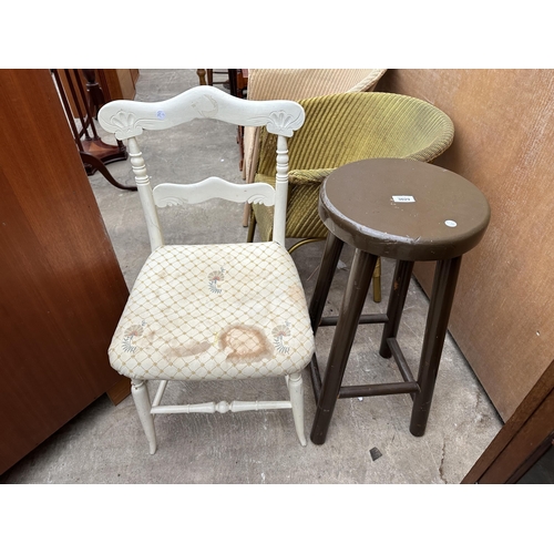 2990 - AN EDWARDIAN PAINTED BEDROOM CHAIR AND PAINTED STOOL