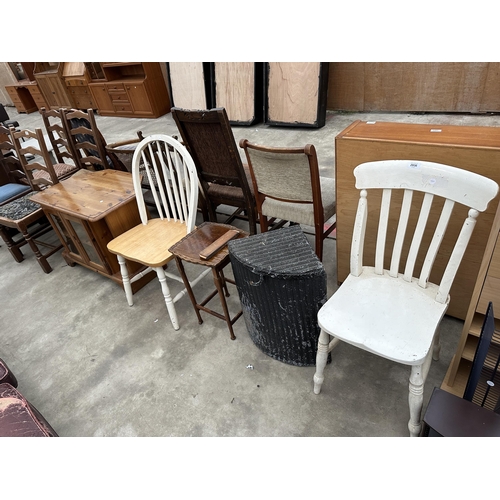 2994 - TWO CHAIRS, LINEN BASKET, T.V. STAND AND A SMALL TABLE