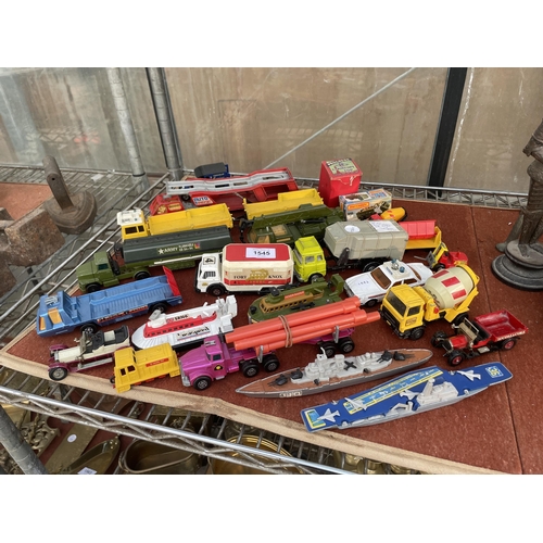 1545 - A LARGE ASSORTMENT OF DIECAST VEHICLES TO INCLUDE A DINKY BIN LORRY AND VARIOUS MATCHBOX VEHICLES