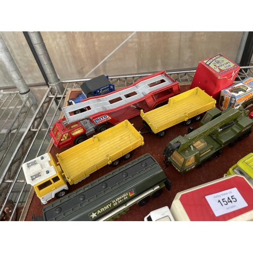 1545 - A LARGE ASSORTMENT OF DIECAST VEHICLES TO INCLUDE A DINKY BIN LORRY AND VARIOUS MATCHBOX VEHICLES