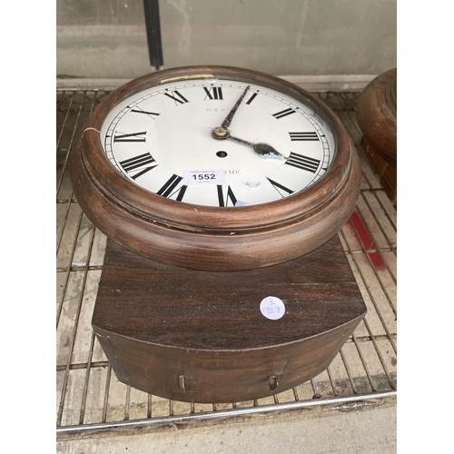 1552 - S VINTAGE MAHOGANY CASED WALL CLOCK