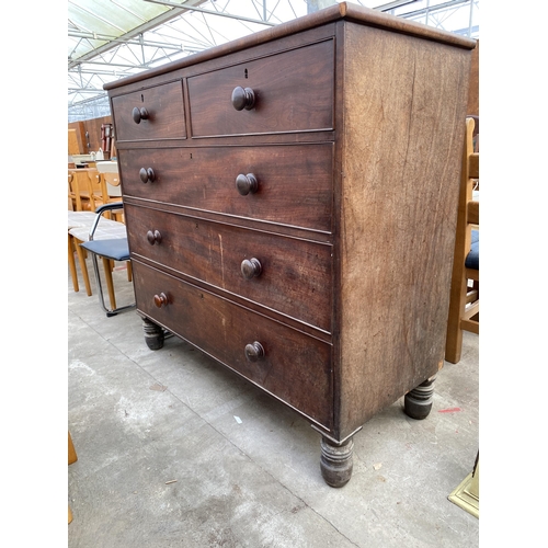 2753 - A 19TH CENTURY MAHOGANY CHEST OF TWO SHORT AND THREE LONG GRADUATED DRAWERS 50