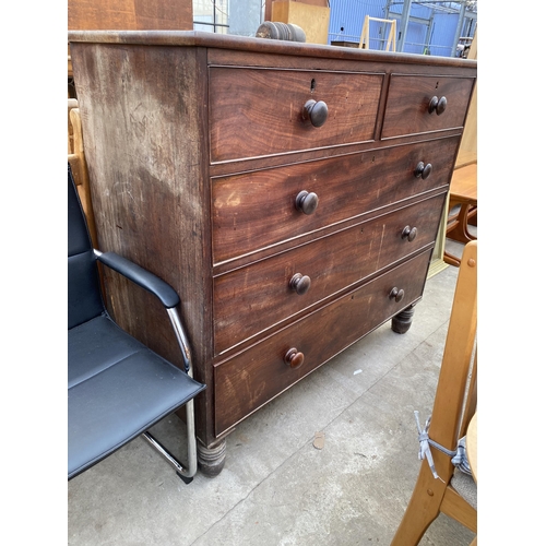 2753 - A 19TH CENTURY MAHOGANY CHEST OF TWO SHORT AND THREE LONG GRADUATED DRAWERS 50