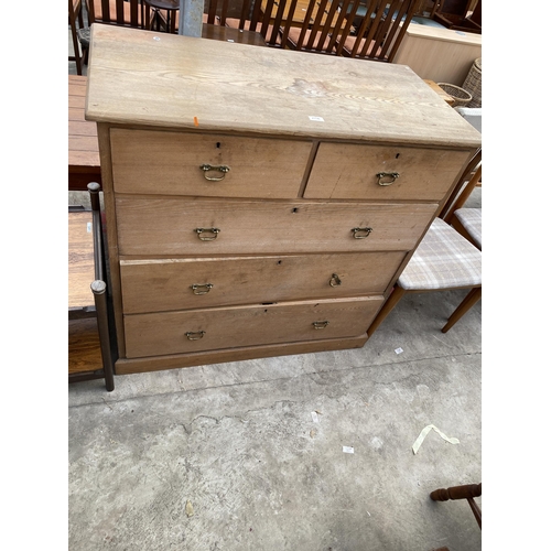 2756 - A VICTORIAN ASH CHEST OF TWO SHORT AND THREE LONG GRADUATED DRAWERS, STAMPED E.GOODALL & CO, MANCHES... 