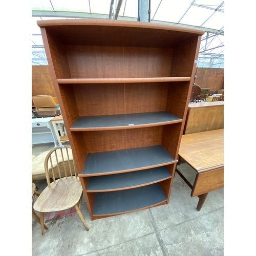 2760 - A SLIGHTLY BOW FRONTED OPEN FIVE TIER DISPLAY SHELF UNIT, 38