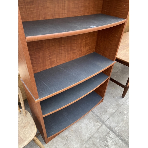 2760 - A SLIGHTLY BOW FRONTED OPEN FIVE TIER DISPLAY SHELF UNIT, 38