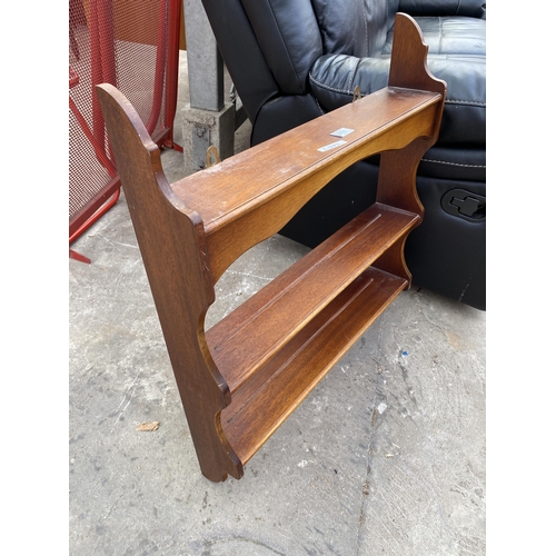 2771 - A MAHOGANY THREE TIER WALL SHELF UNIT, 24.5