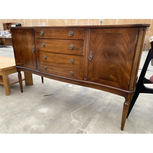 2775 - A REGENCY STYLE MAHOGANY AND CROSSBANDED SERPENTINE FRONT SIDEBOARD, 57