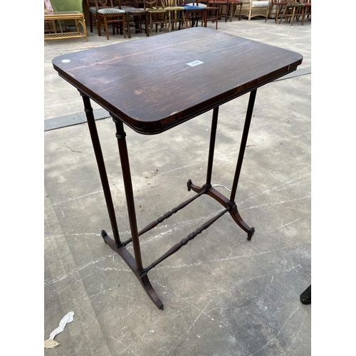 2780 - A 19TH CENTURY ROSEWOOD OCCASIONAL TABLE ON FINELY TURNED LEGS AND STRETCHERS, 20