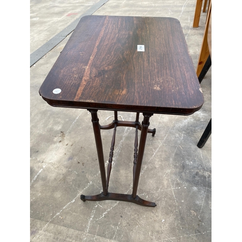 2780 - A 19TH CENTURY ROSEWOOD OCCASIONAL TABLE ON FINELY TURNED LEGS AND STRETCHERS, 20