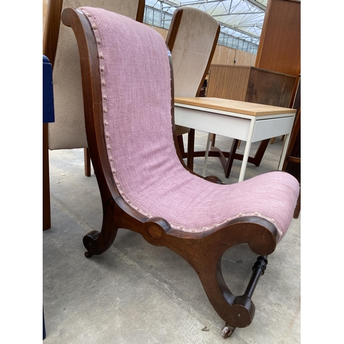 2788 - A VICTORIAN MAHOGANY X FRAME NURSING CHAIR WITH TURNED STRETCHERS (COVERED WITH LAURA ASHLEY FABRIC)