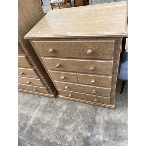 2791 - A LIMED OAK CHEST OF TWO SHORT AND FOUR LONG DRAWERS, 31.5