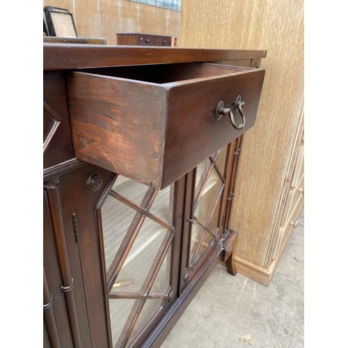 2793 - A 19TH CENTURY STYLE MAHOGANY TWO DOOR DISPLAY CABINET WITH TWO FRIEZE DRAWERS AND APPLIED DECORATIO... 