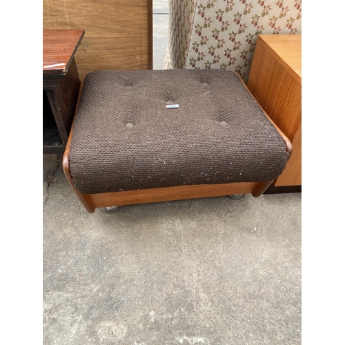 2804 - A RETRO TEAK FRAMED STOOL WITH UPHOLSTERED SEAT