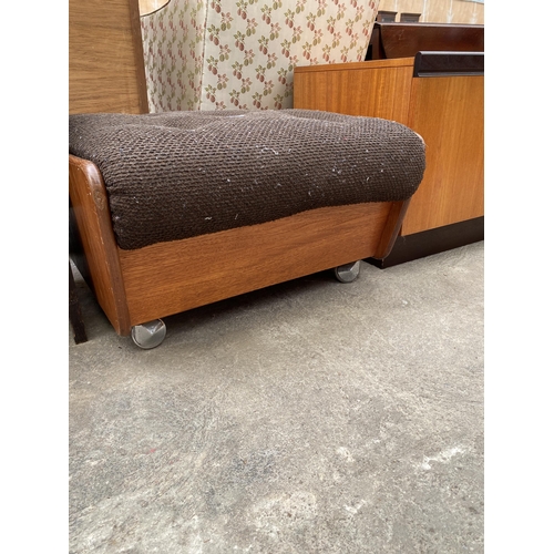 2804 - A RETRO TEAK FRAMED STOOL WITH UPHOLSTERED SEAT