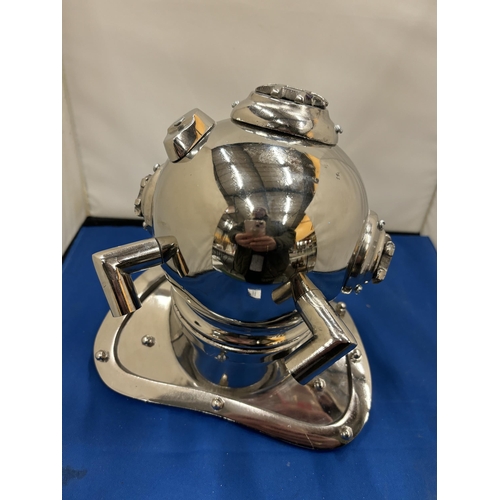 33 - A CHROME REPLICA DIVERS HELMET