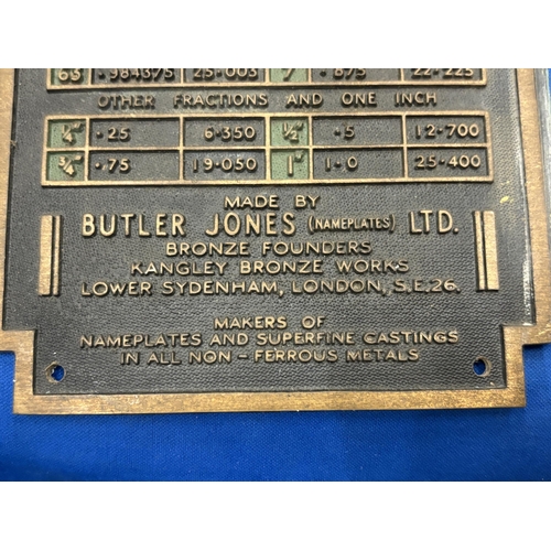 36 - A BUTLER JONES (NAME PLATES) LTD BRONZE FOUNDERS, KANGLEY BRONZE WORKS LONDON PLAQUE CHART NO.1 FRAC... 