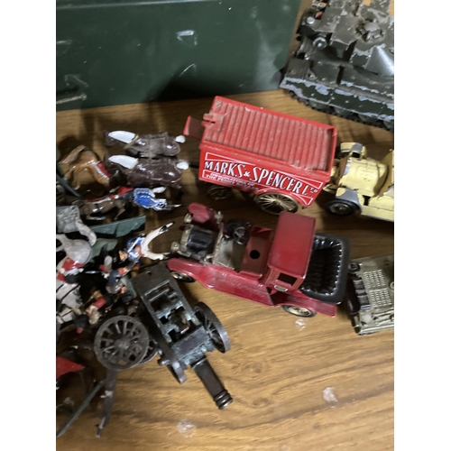 507 - SIX DIE-CAST VEHICLES TO INCLUDE THREE TANKS, ONE BEING A CORGI TOYS CHIEFTAN MEDIUM TANK, PLUS A TI... 