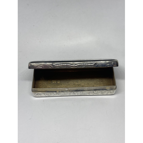 614 - A HALLMARKED BIRMINGHAM 1844 SILVER VICTORIAN RECTANGULAR PILL BOX MAKER ED SMITH