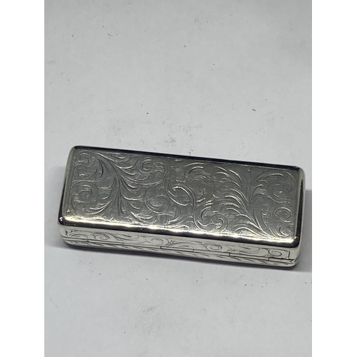 614 - A HALLMARKED BIRMINGHAM 1844 SILVER VICTORIAN RECTANGULAR PILL BOX MAKER ED SMITH