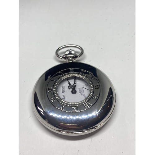 644 - A JEAN PIERRE 17 JEWELS INCBLOC POCKET WATCH WITH POUCH IN A PRESENTATION BOX SEEN WORKING BUT NO WA... 