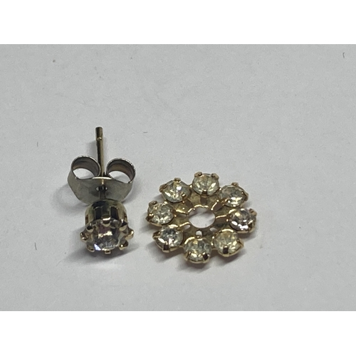 649 - A PAIR OF STUD EARRINGS THAT CONVERT TO A FLOWER DESIGN IN A PRESENTATION BOX