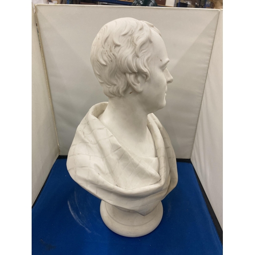 86 - A LARGE CERAMIC BUST OF SIR WALTER SCOTT IN CLASSICAL ROBES