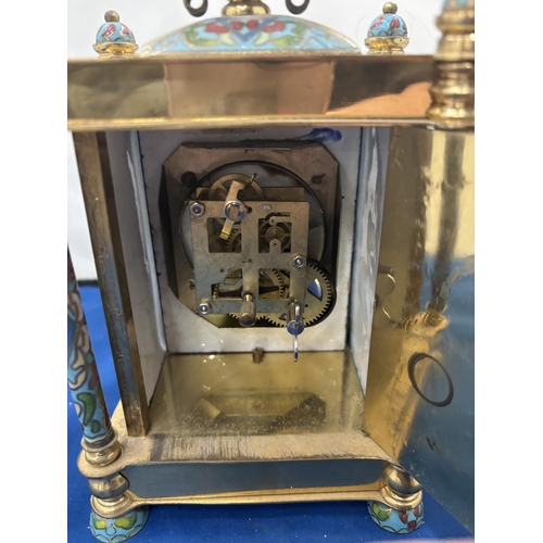 94 - A DECORATIVE CLOISONNE MECHANICAL MANTEL CLOCK