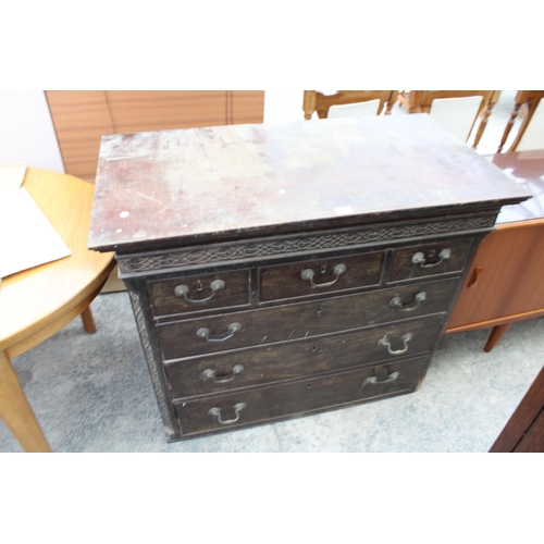 2807 - A 19TH CENTURY MAHOGANY CHEST ON CHEST TOP SECTION ENCLOSING SIX DRAWERS, 44