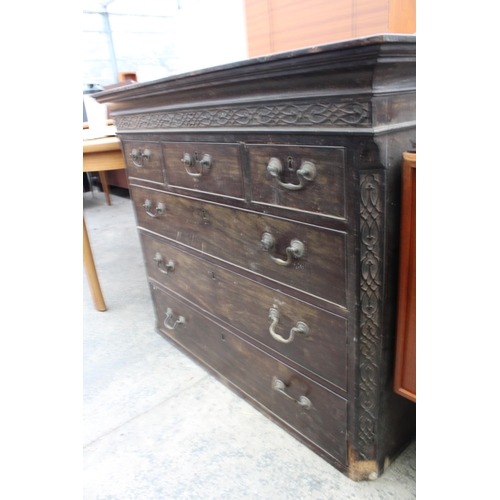 2807 - A 19TH CENTURY MAHOGANY CHEST ON CHEST TOP SECTION ENCLOSING SIX DRAWERS, 44