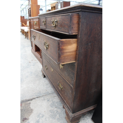 2812 - A GEORGE III OAK CHEST OF TWO SHORT AND THREE LONG GRADUATED DRAWERS, 39