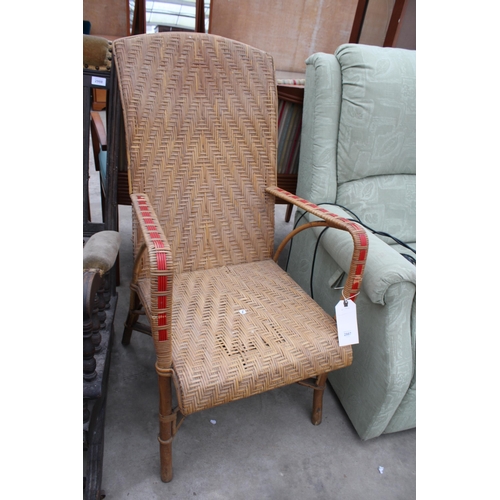 2987 - A RATTAN HIGH BACK ARMCHAIR