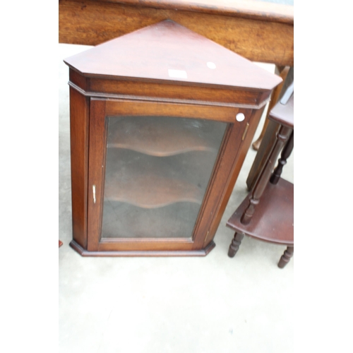 2992 - A MAHOGANY GLAZED CORNER CUPBOARD