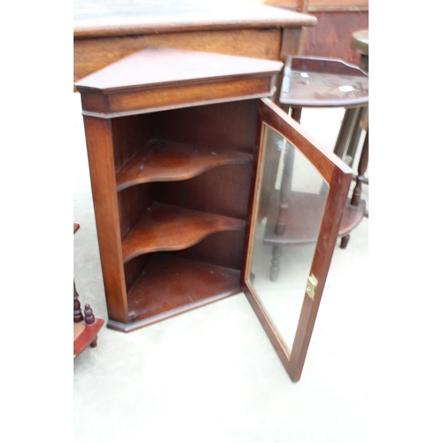 2992 - A MAHOGANY GLAZED CORNER CUPBOARD