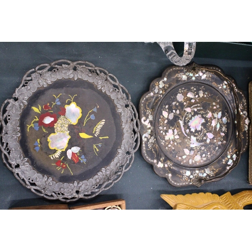 151 - TWO VINTAGE TRAYS WITH MOTHER OF PEARL INLAY