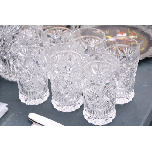 152 - A BOXED SET OF VILANOV BRANDY GLASSES TOGETHER WITH A SET OF VINTAGE CRYSTAL HOBSTAR TUMBLERS (6 IN ... 