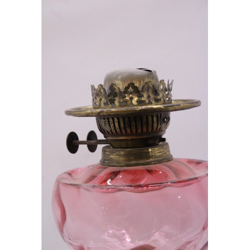 162 - A CRANBERRY AND BRASS OIL LAMP BASE