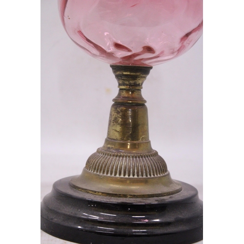 162 - A CRANBERRY AND BRASS OIL LAMP BASE