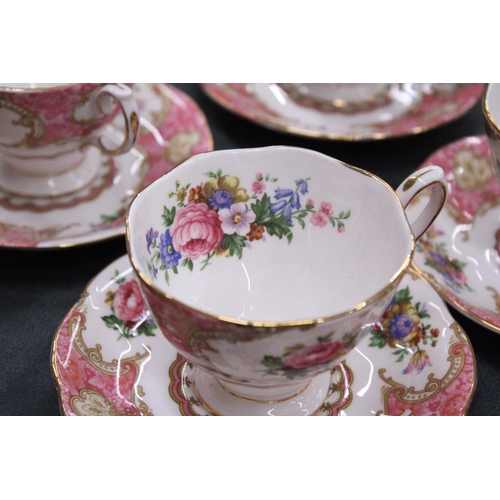 173 - SIX ROYAL ALBERT LADY CARLYLE MALVERN SHAPED TEACUPS AND SAUCERS