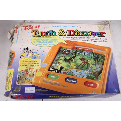 488 - THREE CHILDREN'S TOYS TO INCLUDE, THE DISNEY FRIENDS 'TOUCH AND DISCOVER', TOMY TRAIN AND WOODEN MAG... 