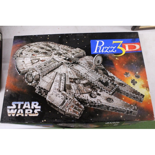 495 - SIX JIGSAW PUZZLES TO INCLUDE A PUZZ 3D STAR WARS MILLENNIUM FALCON