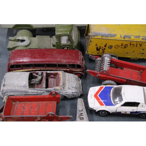 598 - EIGHT VINTAGE DINKY TOYS TO INCLUDE A VISCOUNT AEROPLANE, AEC ARTICULATED LORRY, LUXURY COACH, ETC -... 